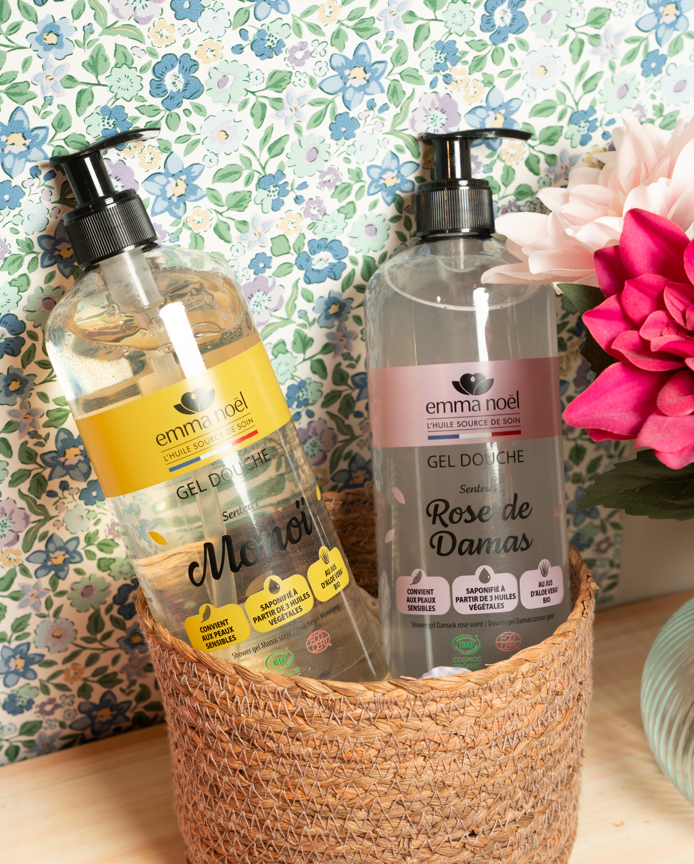 Gels douche Emma Noël senteurs Monoï et Rose de Damas