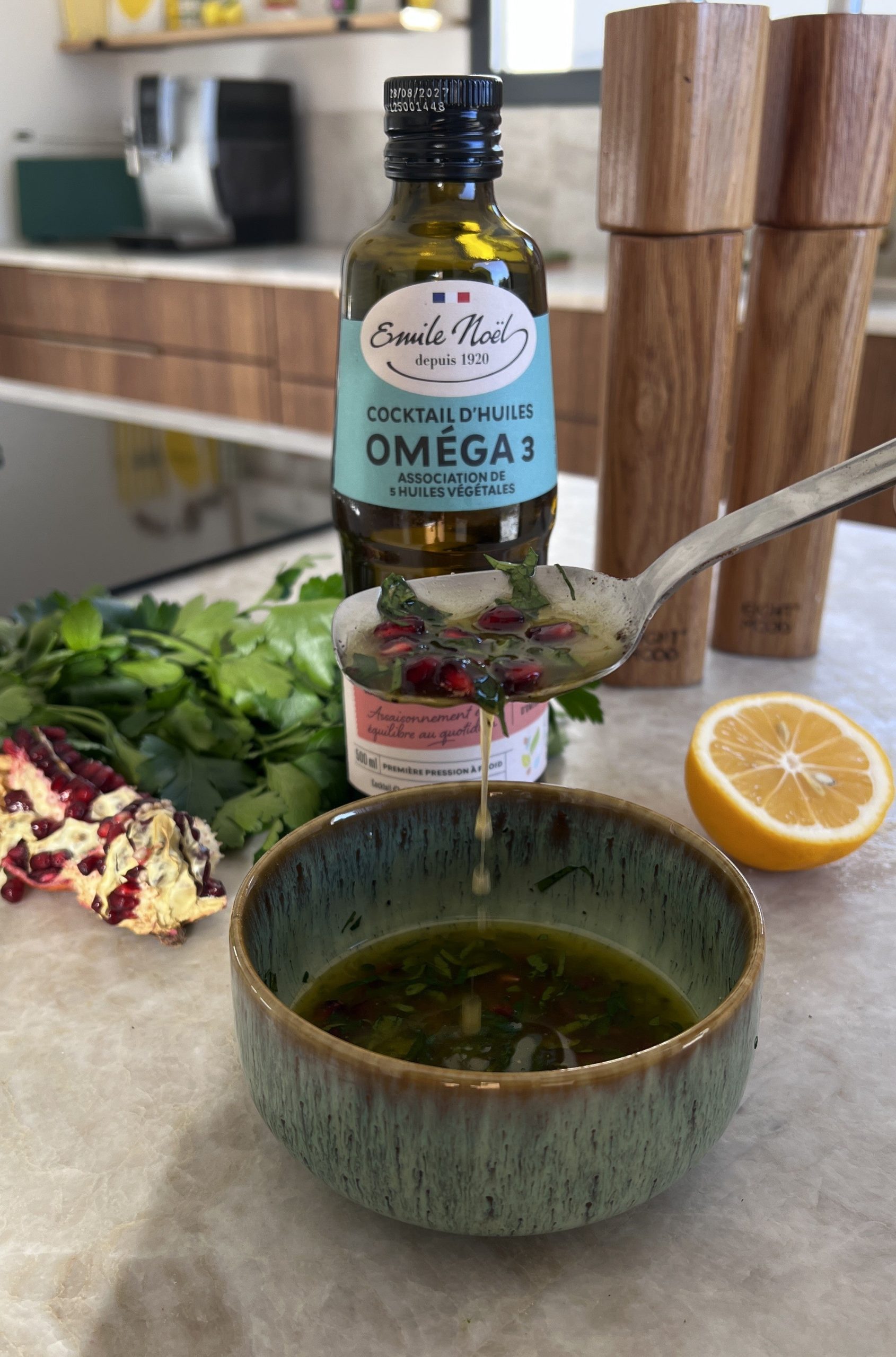 Vinaigrette Oméga 3 à la grenade, au citron et à la coriandre